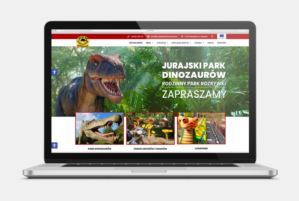 Strona internetowa dla Jurajskiego Parku Dinozaurów Wasilków